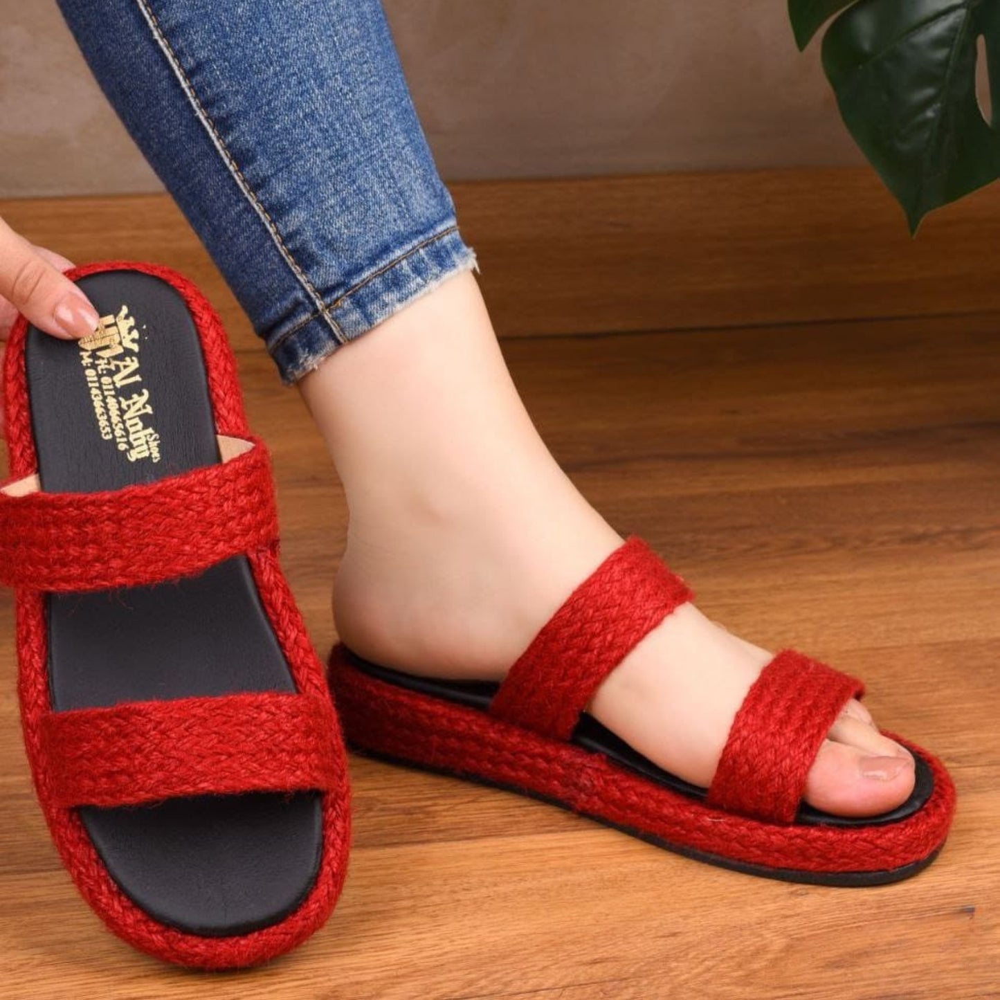 Burlap slipper | red - Model 015