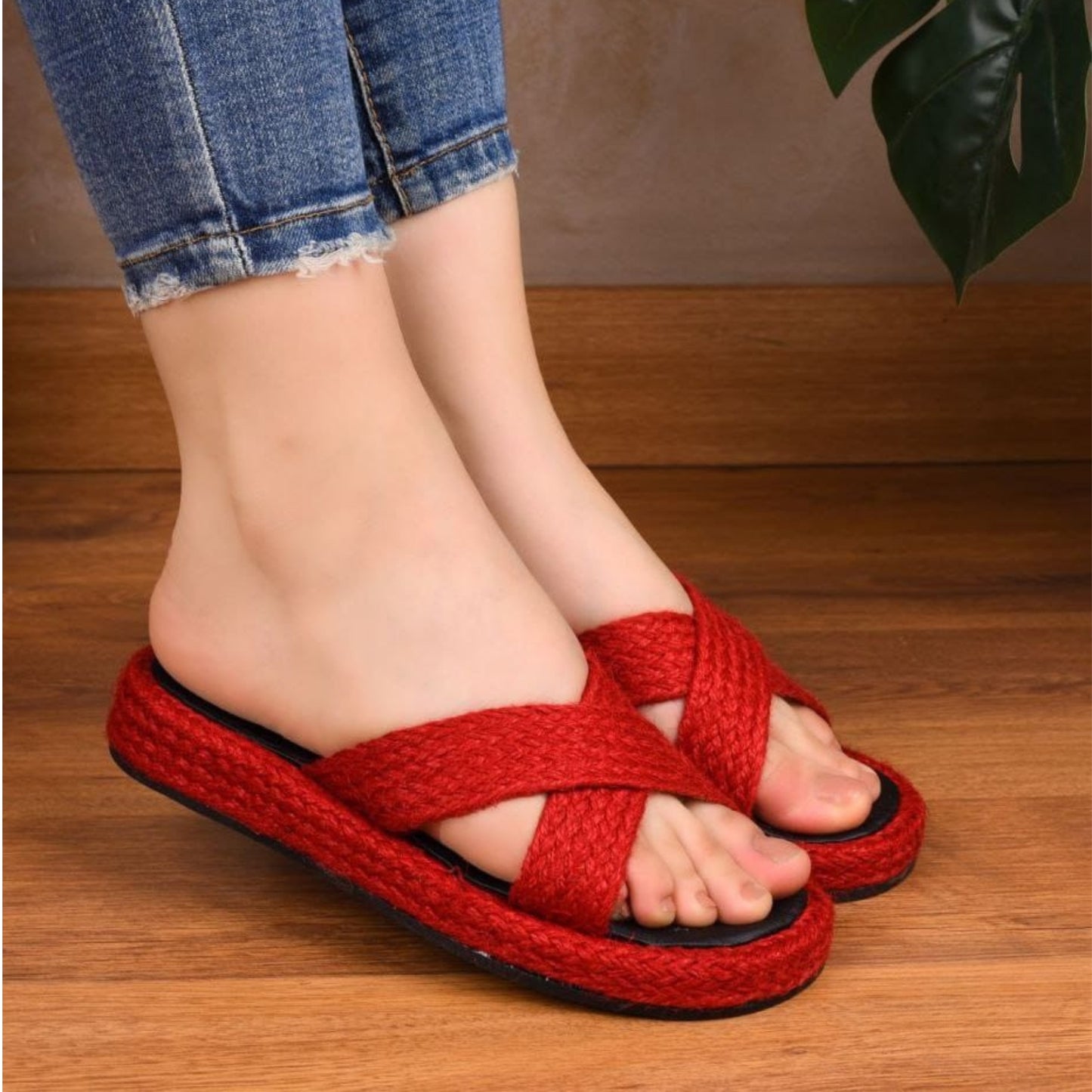 Burlap slipper | red - Model 014