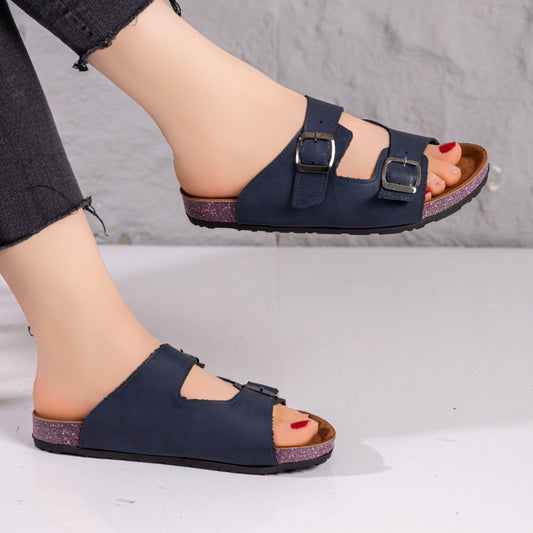 Leather slipper | navy blue - Model 135