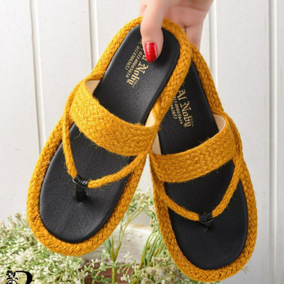 Burlap slipper | mustard- Model 016