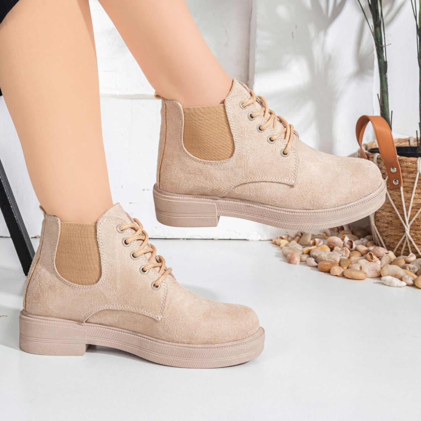 beige Suede Ankle Boot | beige - Model 404