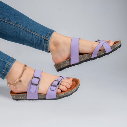 شبشب حريمي بصباع جلد صناعي لون موف أنيق ومريح لفصل الصيف
