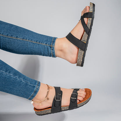 شبشب حريمي جلد طبيعي لون اسود أنيق ومريح لفصل الصيف