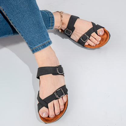 شبشب حريمي جلد طبيعي لون اسود أنيق ومريح لفصل الصيف