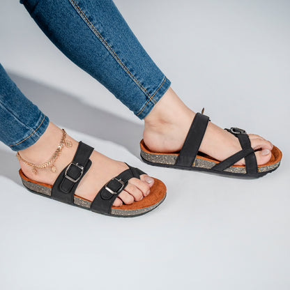 شبشب حريمي جلد طبيعي لون اسود أنيق ومريح لفصل الصيف