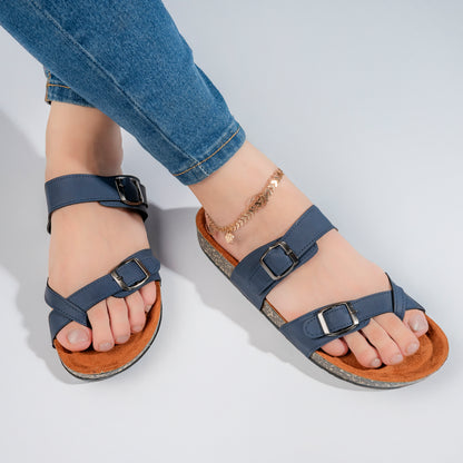 شبشب حريمي جلد طبيعي لون كحلي أنيق ومريح لفصل الصيف