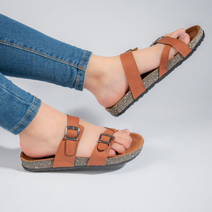 شبشب حريمي جلد طبيعي لون هافان أنيق ومريح لفصل الصيف